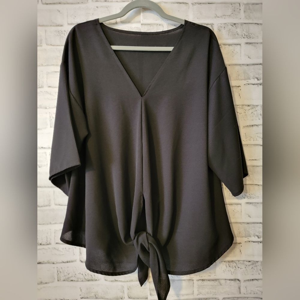 Women's black wing sleeved tie blouse size L, New! - Picture 1 of 7